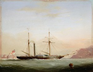 Bateau à vapeur à aubes dans le Plymouth Sound au large de Mount Edgecombe, 1841